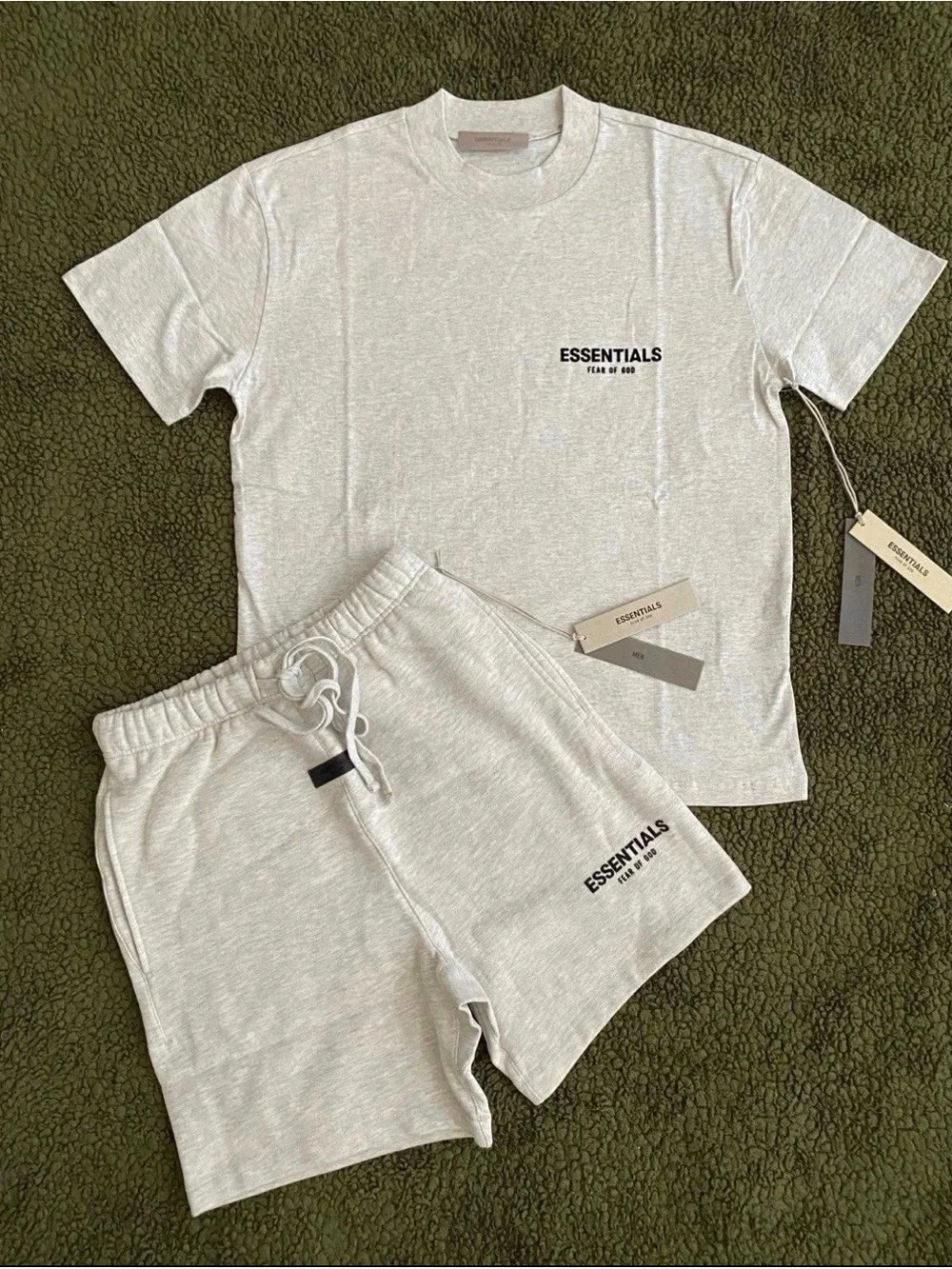 Men’s Fear of God Essentials Bundle, Shorts & T-Shirt, Light Oatmeal, XS, NWT